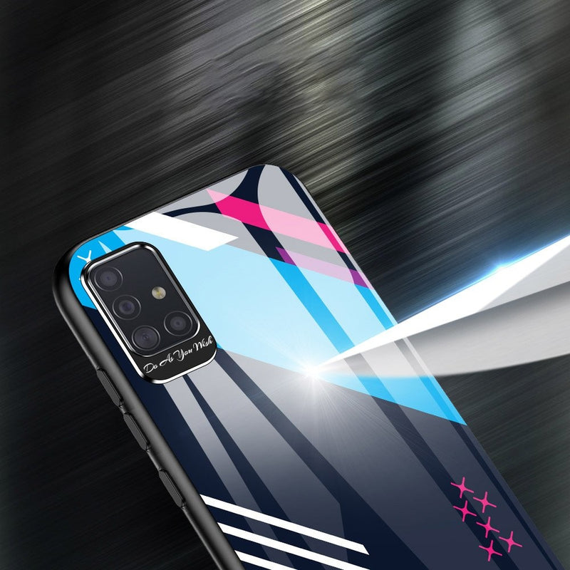 Калъф от цветно стъкло с протектор за камера за Samsung Galaxy A71, черен