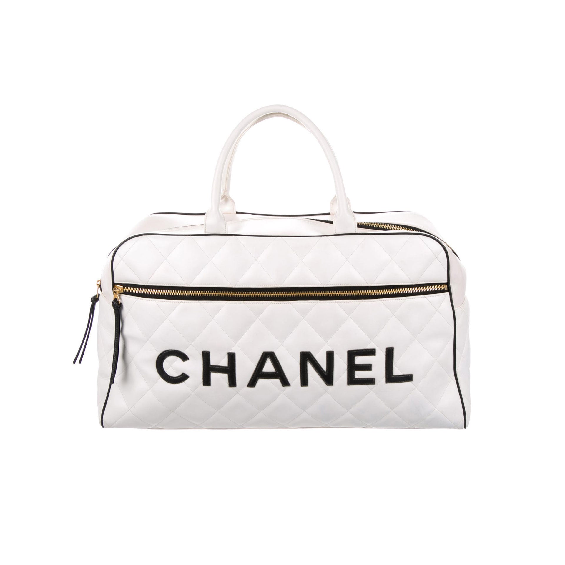 Chanel Logo Letters Vintage Quilted Duffel Bag Travel Tote – House of ...