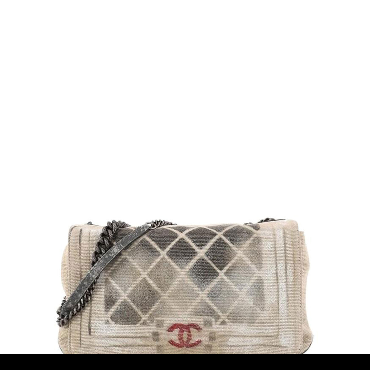 Chanel Classic Flap Graffiti Boy Art School Oh My Khaki Canvas Shoulder Bag