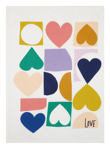 Modern Ornament Hearts Tea Towel