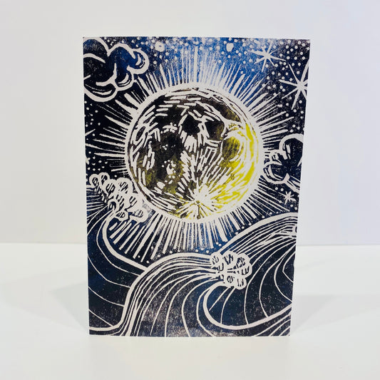 Moon & Sun Paper Linocut Art Print by Visionary Sea