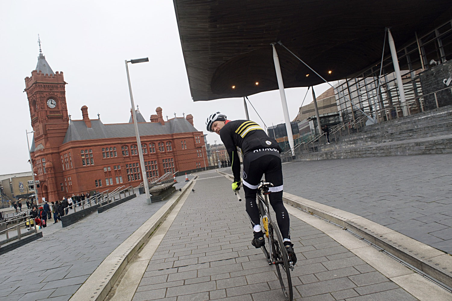 Dirty Sanchez star Matt Pritchard rides with Attacus Cycling at Cardiff Bay, South Wales