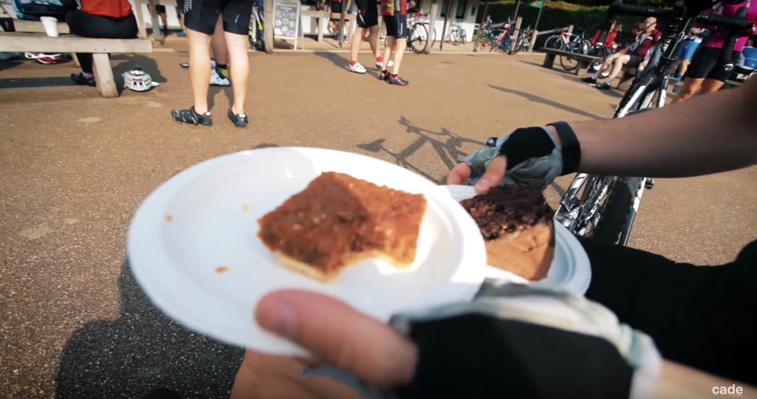 Cyclists enjoy coffee and cake at the top of Box Hill