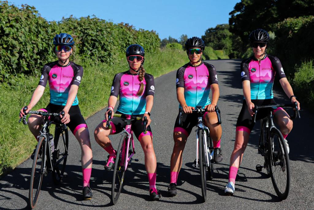 L-R: Jess, Louise, Jules and Rhian, who are this year aiming to break a Guinness World Record for the fastest four-cyclist relay from Land's End to John O'Groats