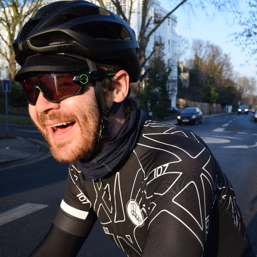 Chris Hall rides 107 for 107 in Attacus Cycling jersey