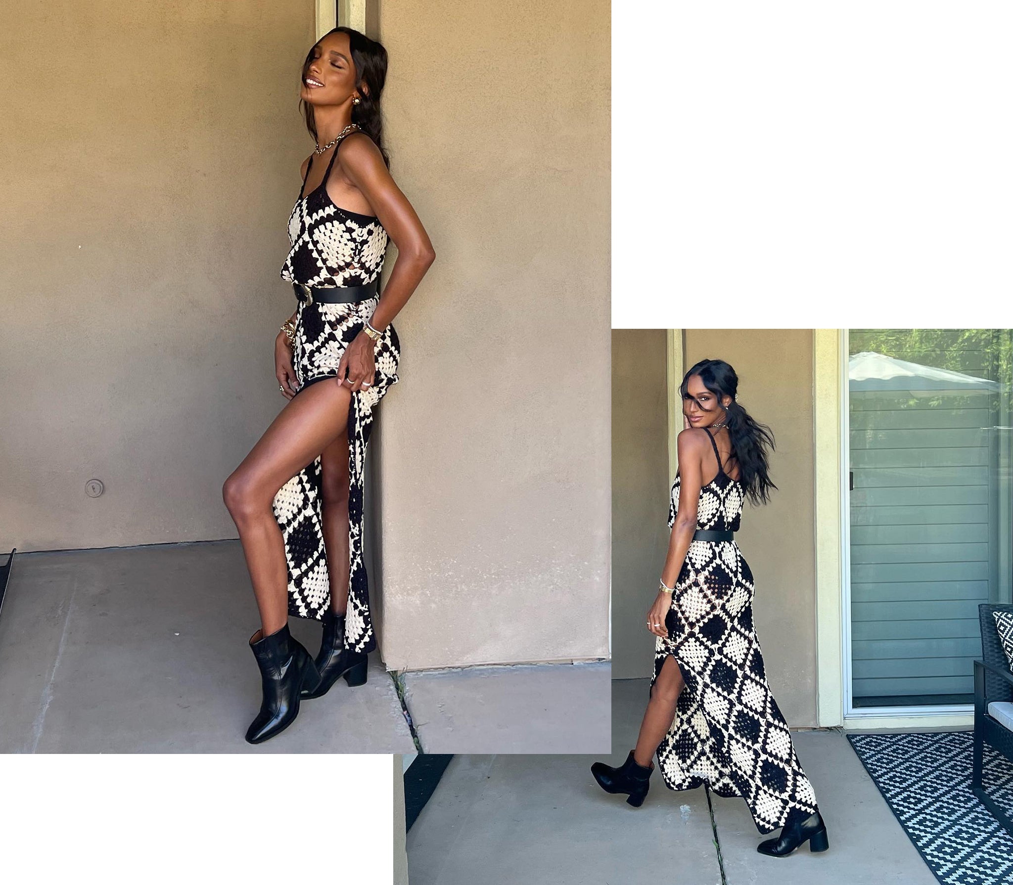 @JASTOOKES wears the VRG GRL The Joni Crochet Maxi Dress // Black