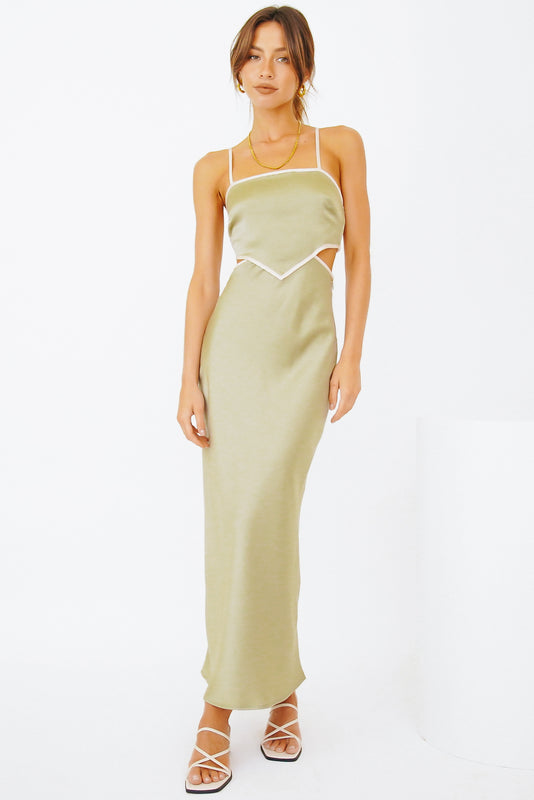 Sipping Wine Bias Cut Midi Dress // Olive