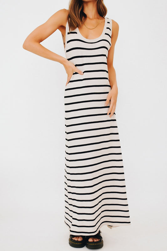 Quiet Getaways Stripe Midi Dress // Cream