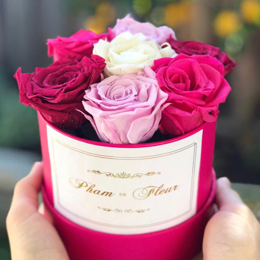 Small Round Rose Pink Box Premium Buds Pham De Fleur