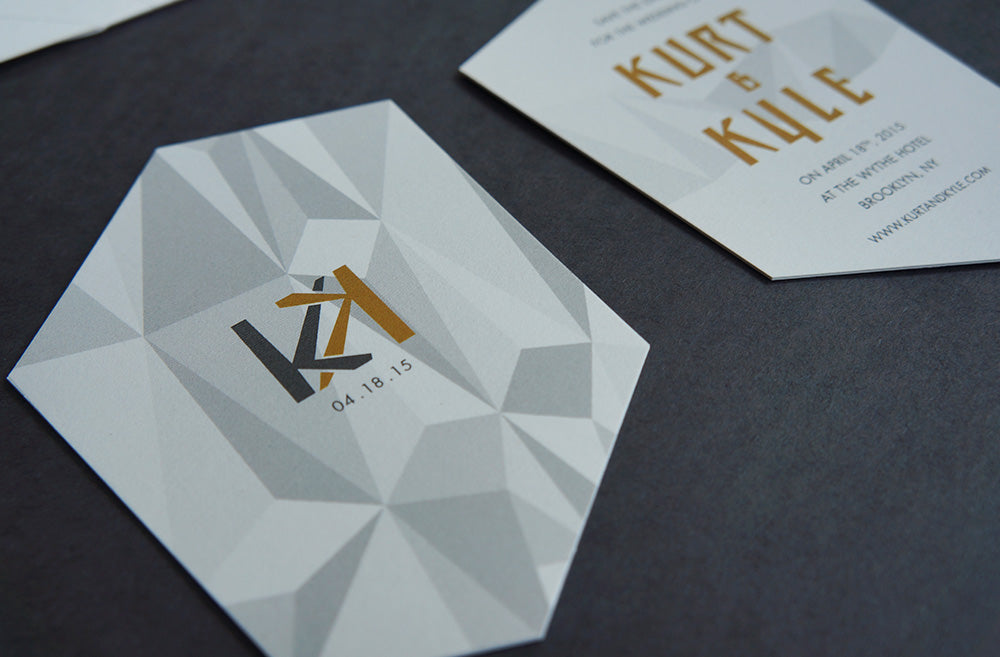 Kurt & Kyle's diecut foldout wedding invitation on And Here We Are