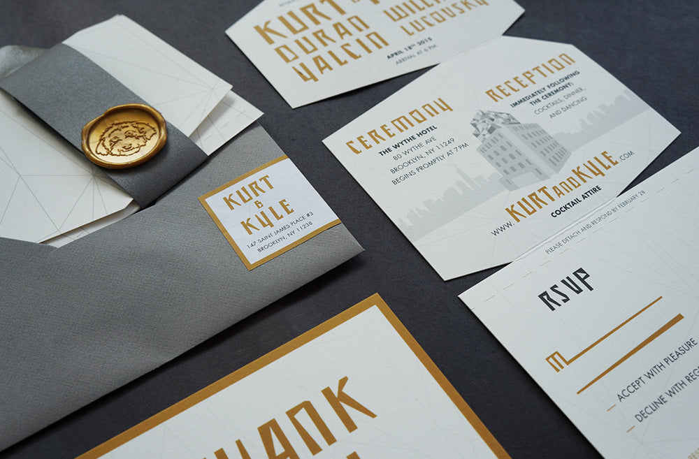 Kurt & Kyle's diecut foldout wedding invitation on And Here We Are