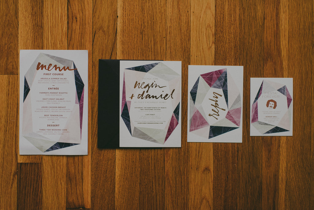 Watercolor Gem & Copper Foil Wedding Suite by And Here We Are www.and-hereweare.com