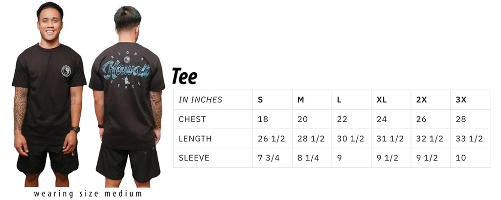 Men's Tops & Tees Size Chart.