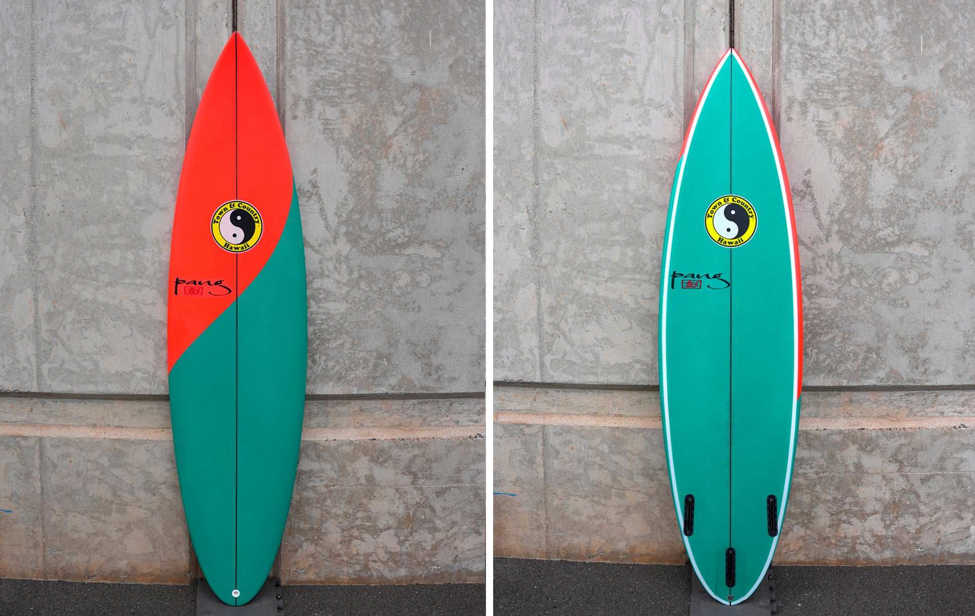 Watermelon colored 6'3" S-4VF shaped by Glenn Pang for team rider Brisa Hennessy.