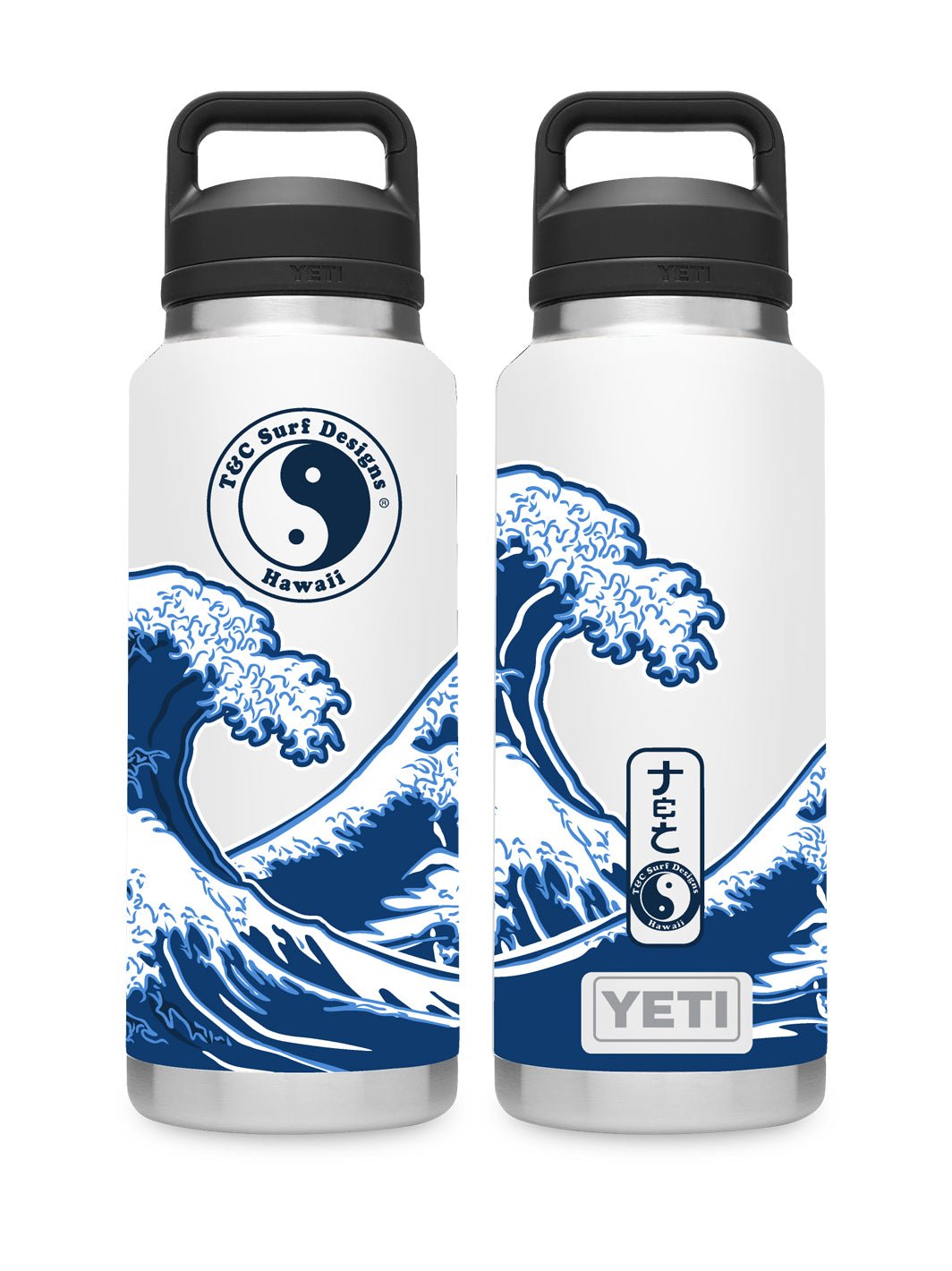 T&C Surf 36 oz Brush Hokusai Rambler Yeti Bottle with Chug Cap - TC Surf Designs product image