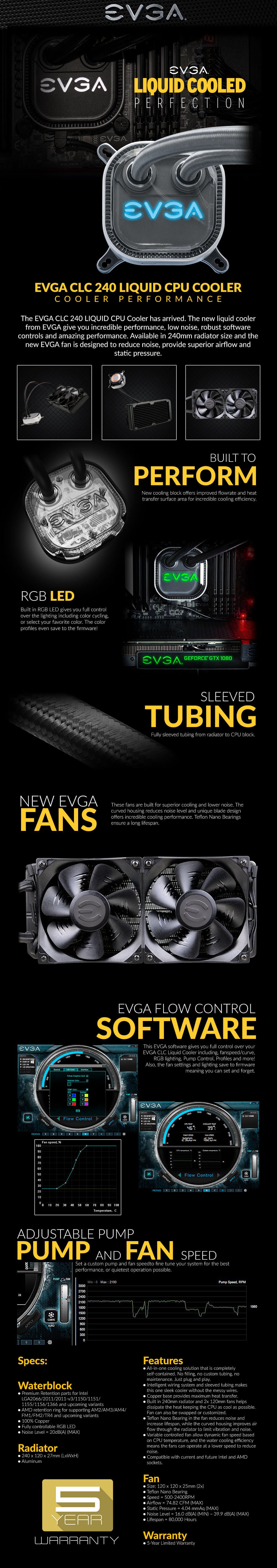 EVGA CLC 240 Liquid / Water CPU Cooler, RGB LED Cooling 400-HY-CL24-V1_VlCanada