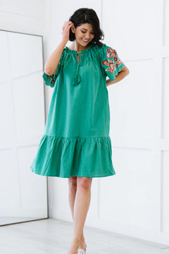 Flowers for You Embroidered Dress in Green