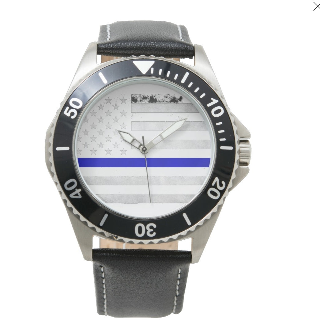 Thin Blue Line Mens Wrist Watch Stainless Steel - Back the Blue Watch ...