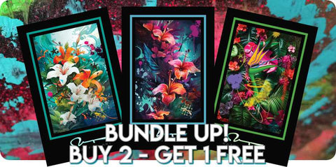 Poster Collage with abstract background and white lettering - Bundle up! Buy 2 - Get 1 Free Offer