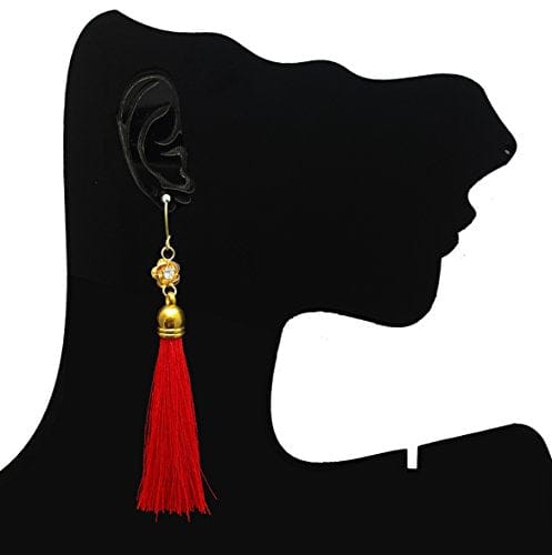 Black enamel drop earrings with white cubic zirconia stones, gold plated  details and red stone -