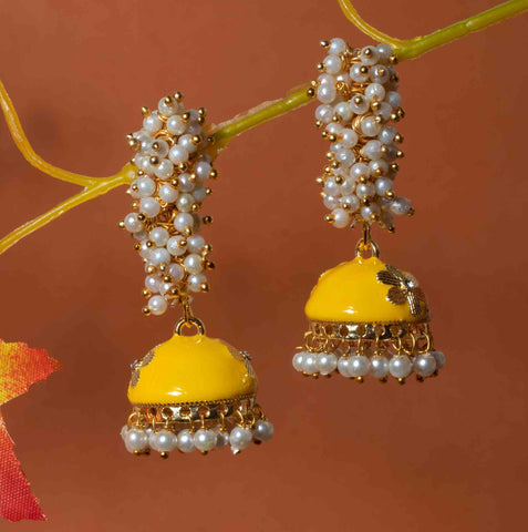 Moonstruck Gold Pearl Hoop Jhumki Fashion Earrings For Women (Yellow) - www.MoonstruckINC.com