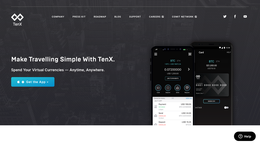 A screenshot showing a tenx crypto card website for the Crypto Daddy article about how to withdraw cryptocurrencies back into fiat