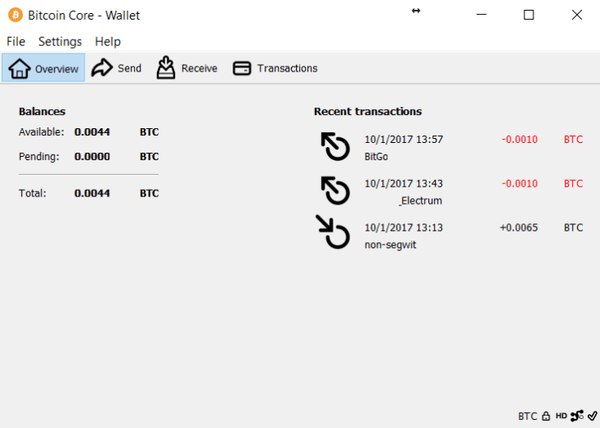 Bitcoin Core Wallet Screenshot