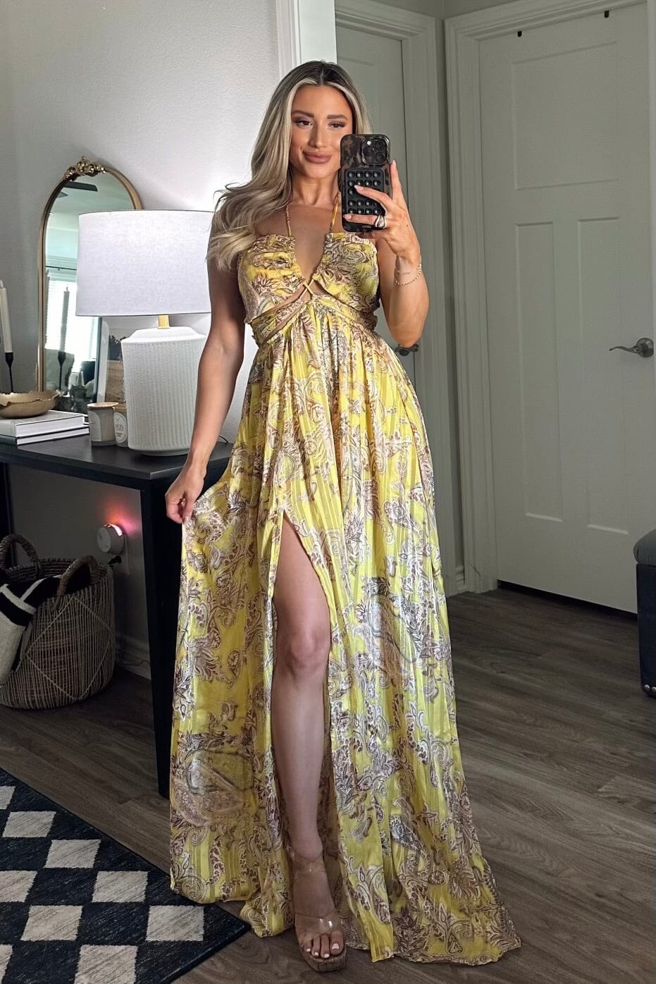 Bring on the Sunshine Cutout Maxi Dress: Yellow Multi