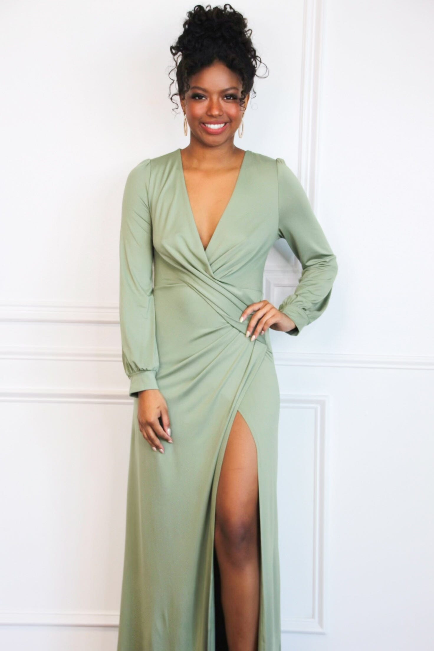 Love at First Sight Sit Maxi Dress: Sage