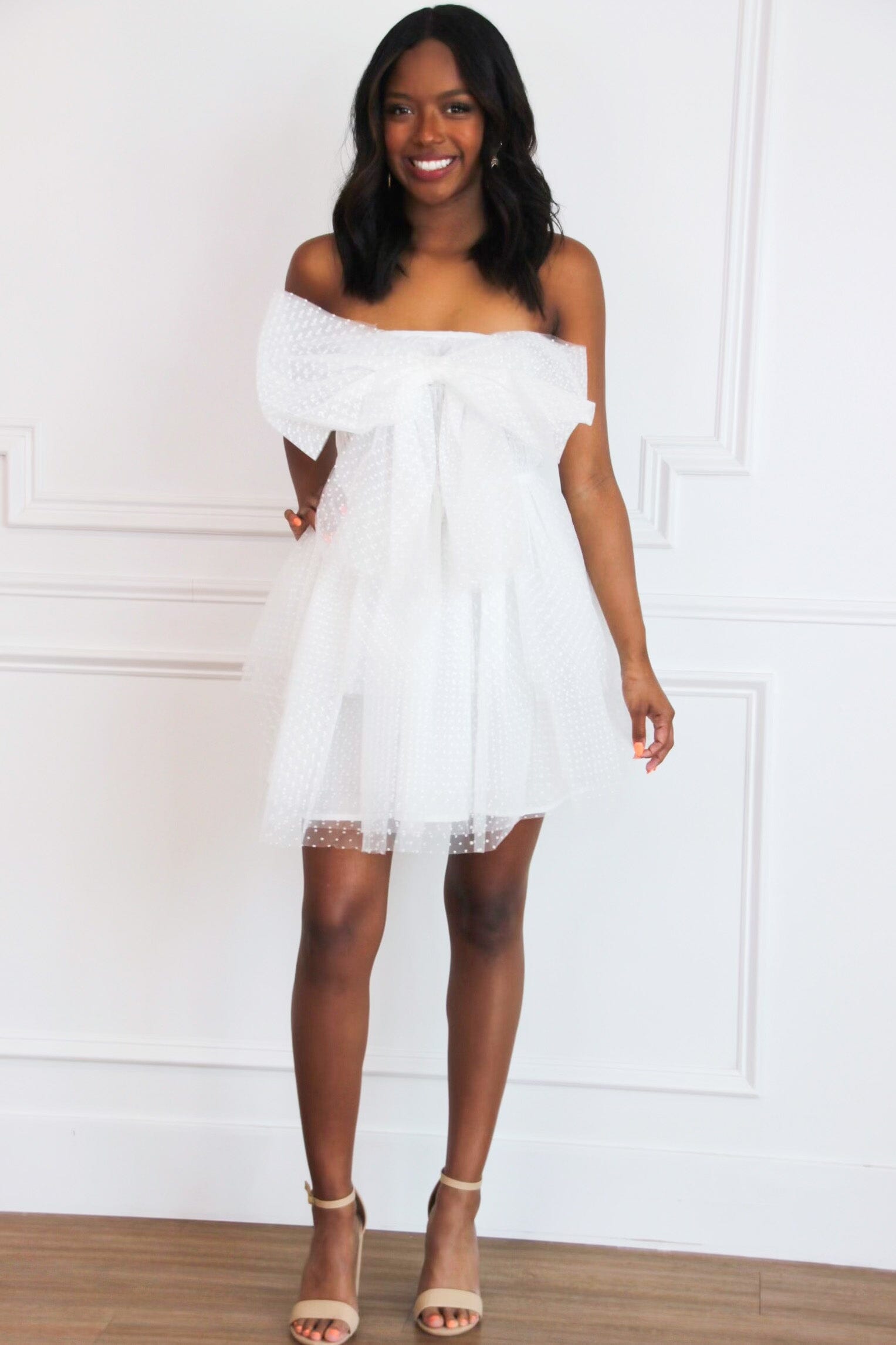 Your Heart is Mine Tulle Bow Dress: White