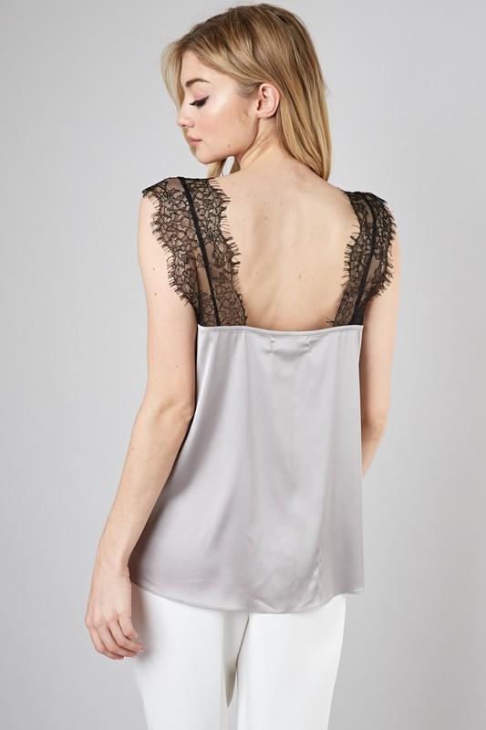 Delicate Lace Satin Cami: Gray