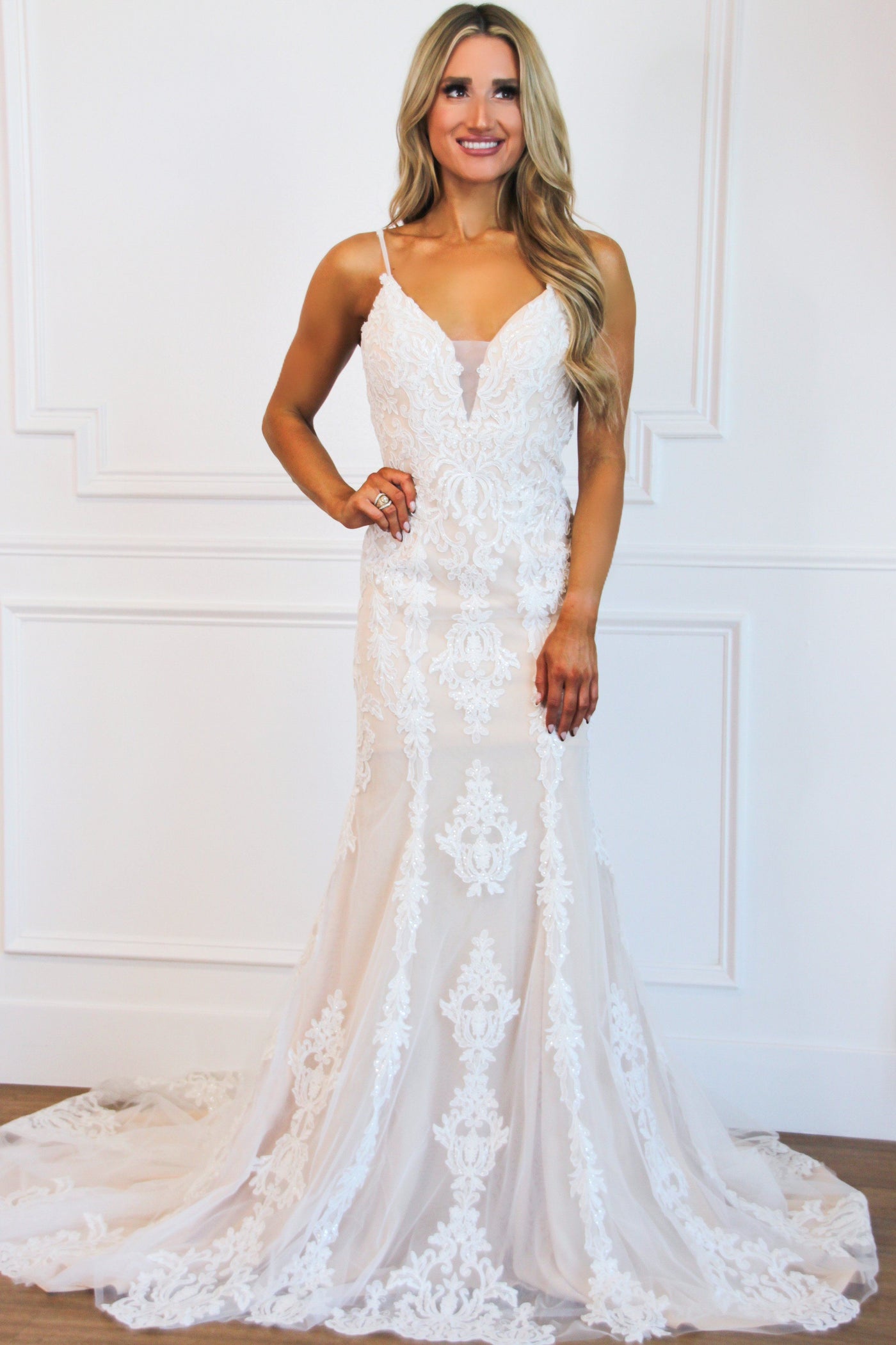 Bella and Bloom Boutique - Love is in the Air Lace Backless Wedding ...