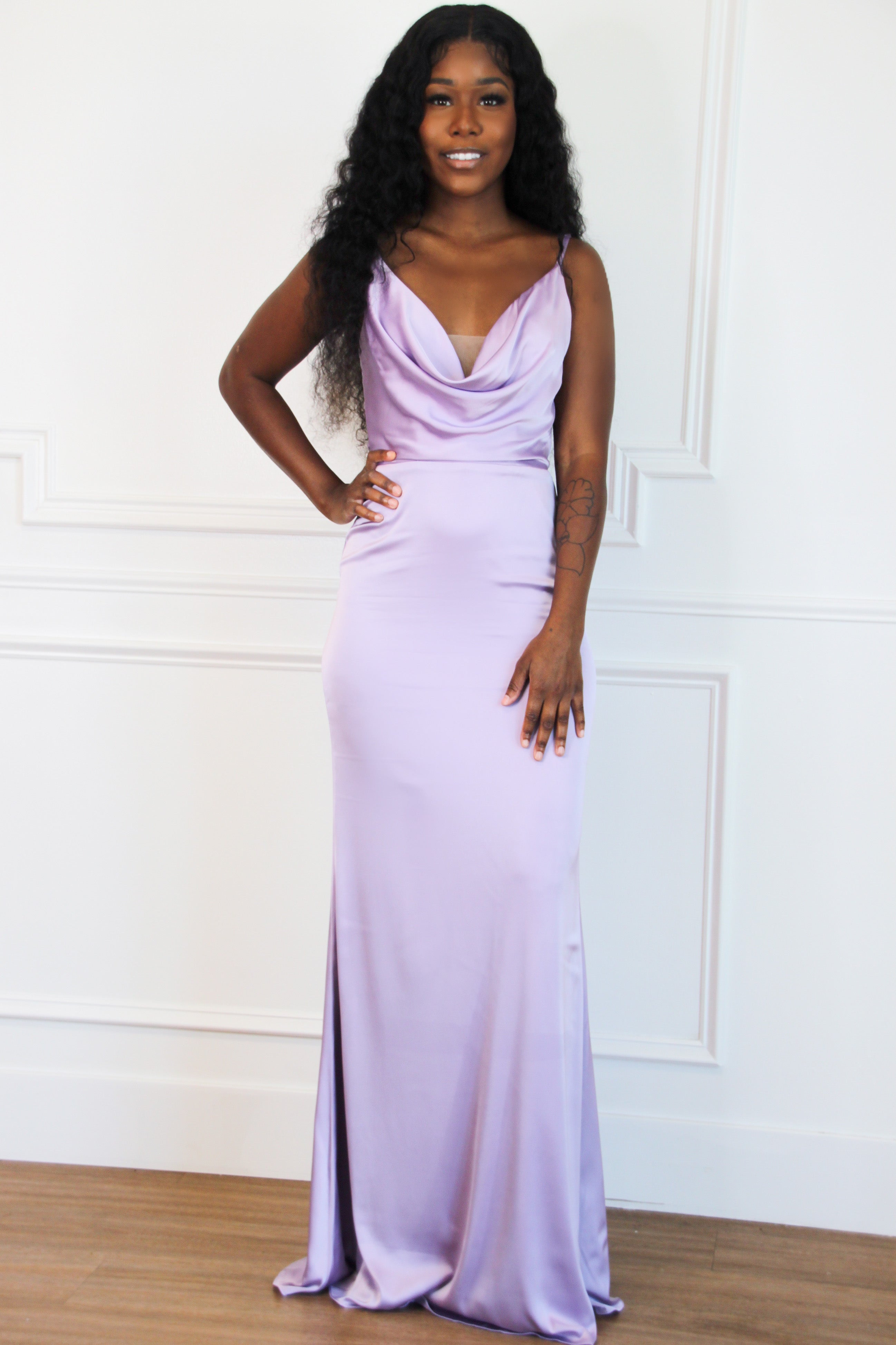 Elegant Nights Satin Formal Dress: Lavender