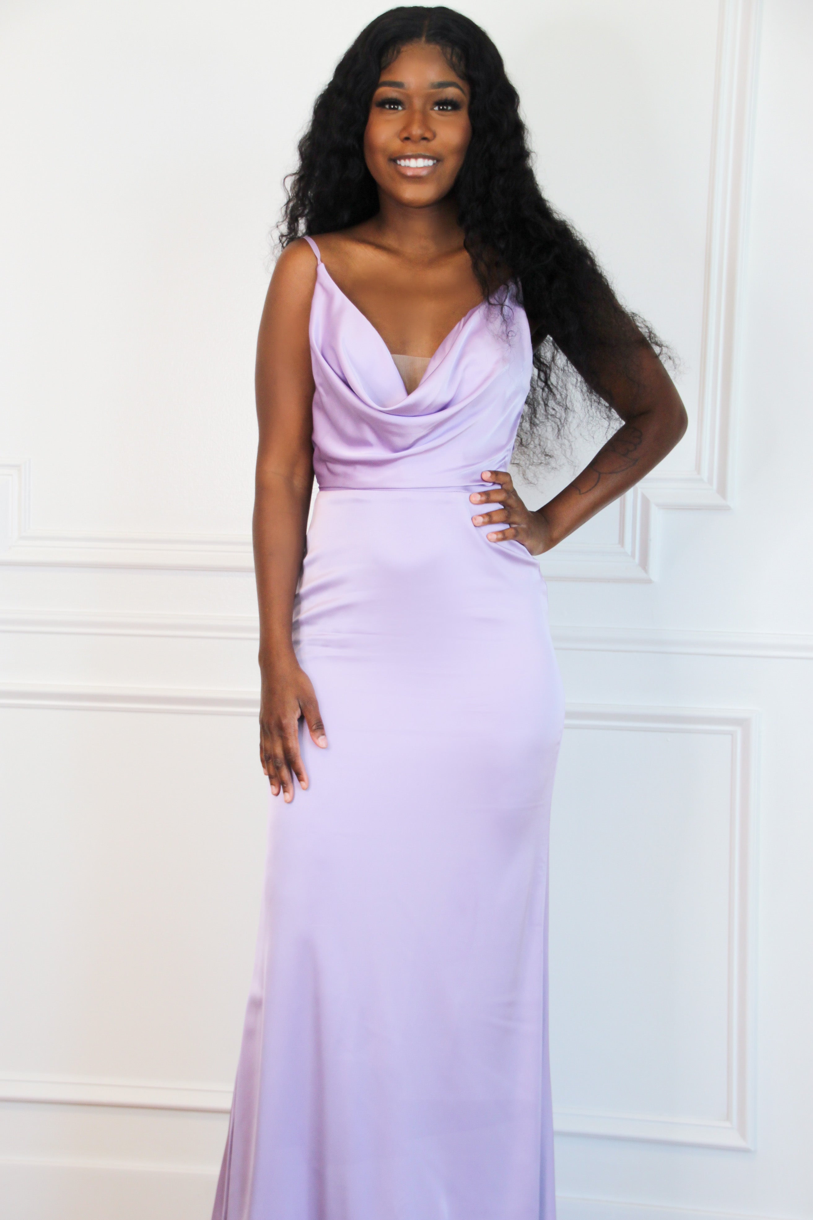 Elegant Nights Satin Formal Dress: Lavender