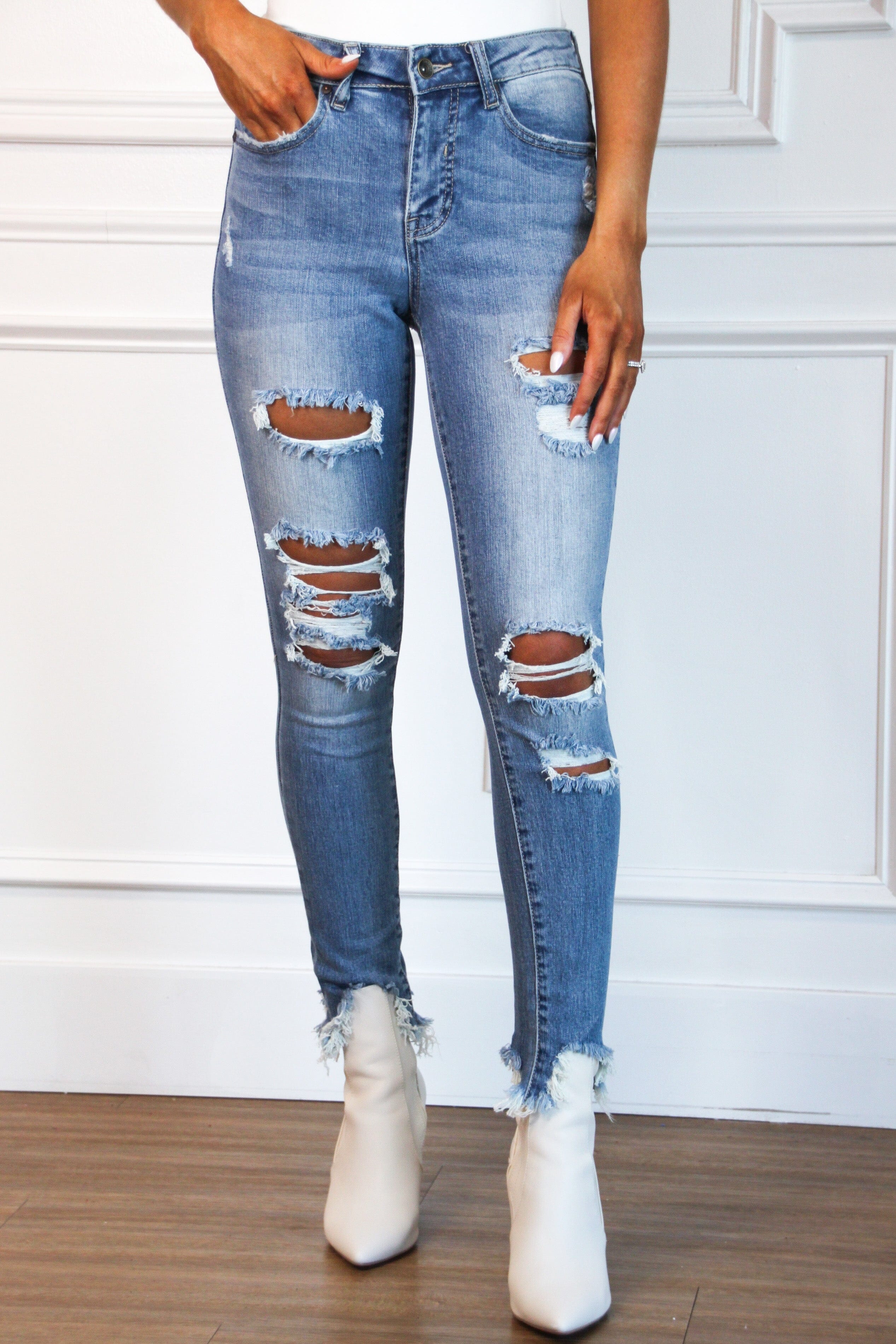 Hannah Distressed Denim: Medium Wash