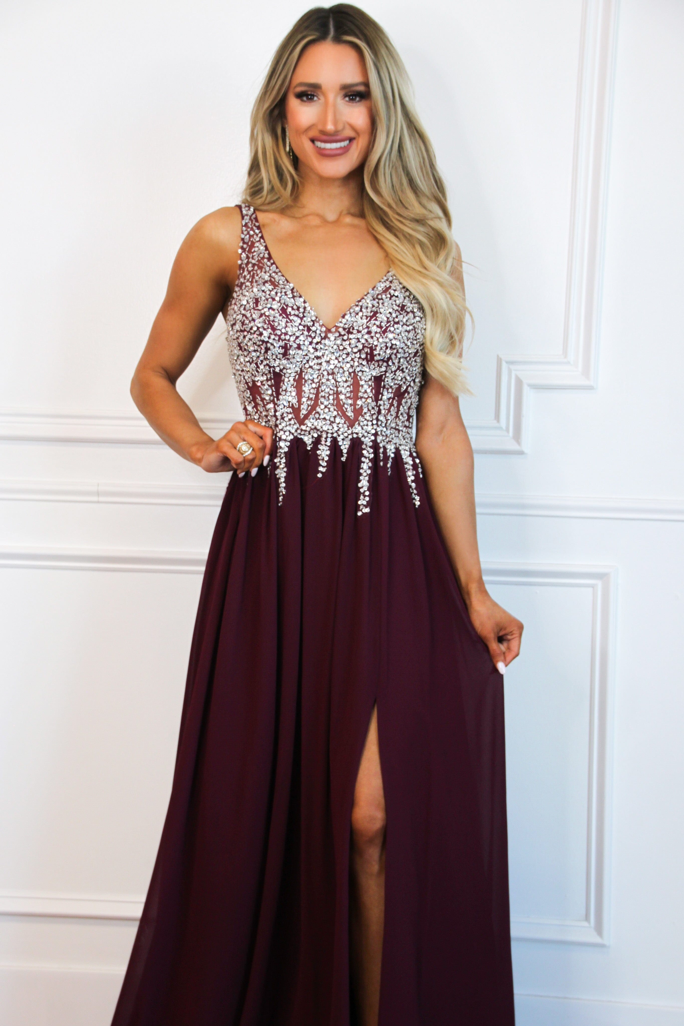 Beaded With Love Formal Dress: Wine