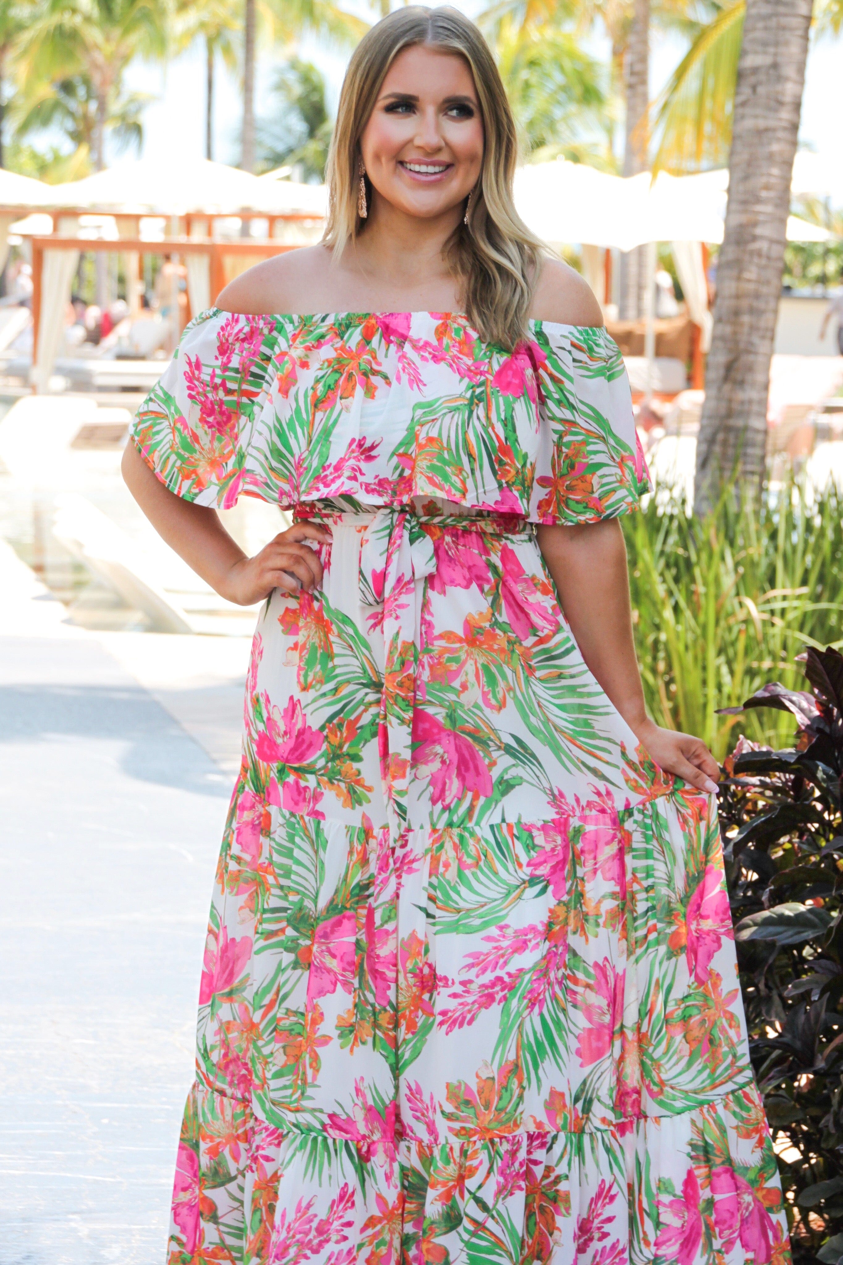 More Vacation Please Maxi Dress: White/Pink Multi