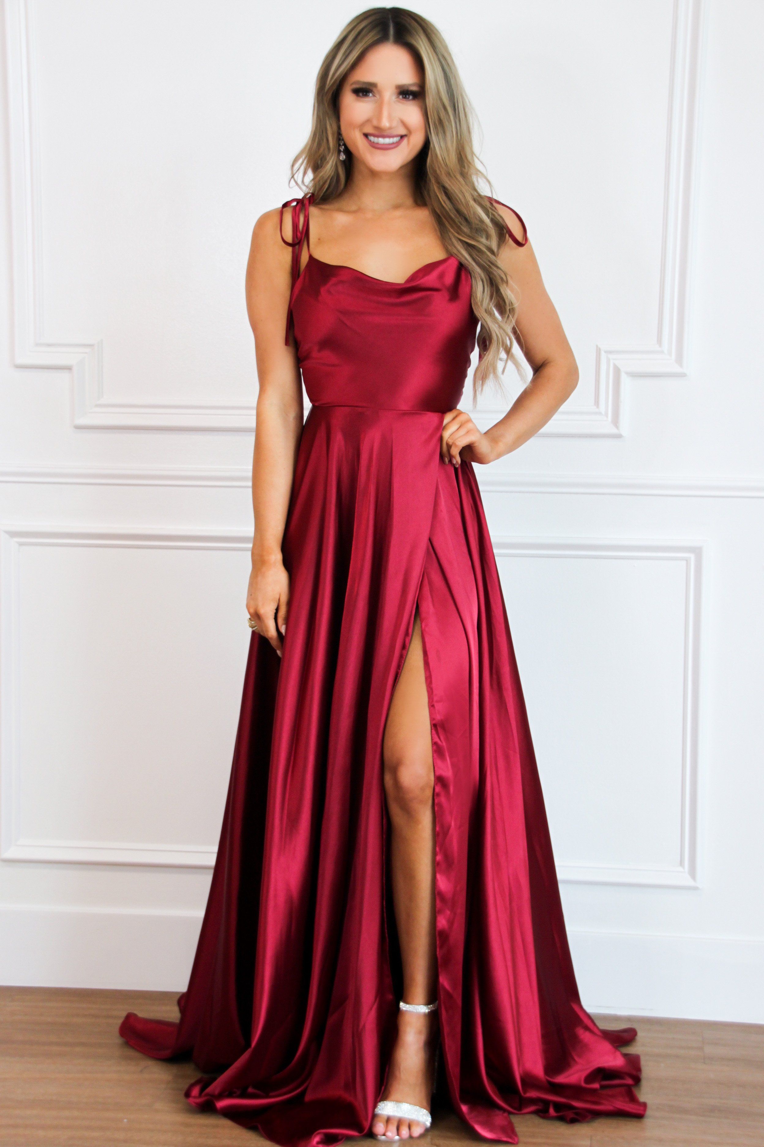 Tonight's the Night Satin Formal Dress: Burgundy