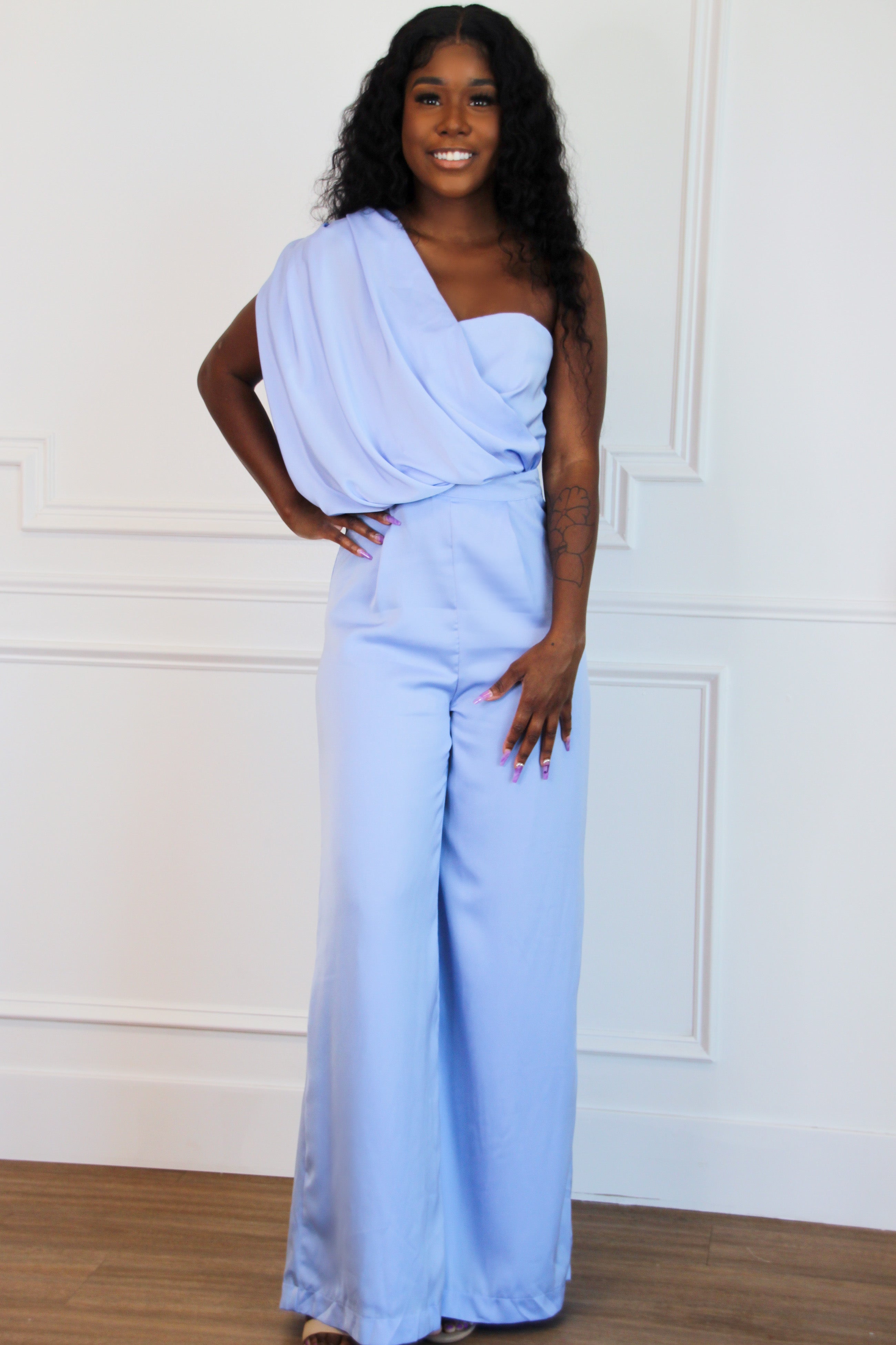 Swept Up in Your Love One Shoulder Jumpsuit: Periwinkle