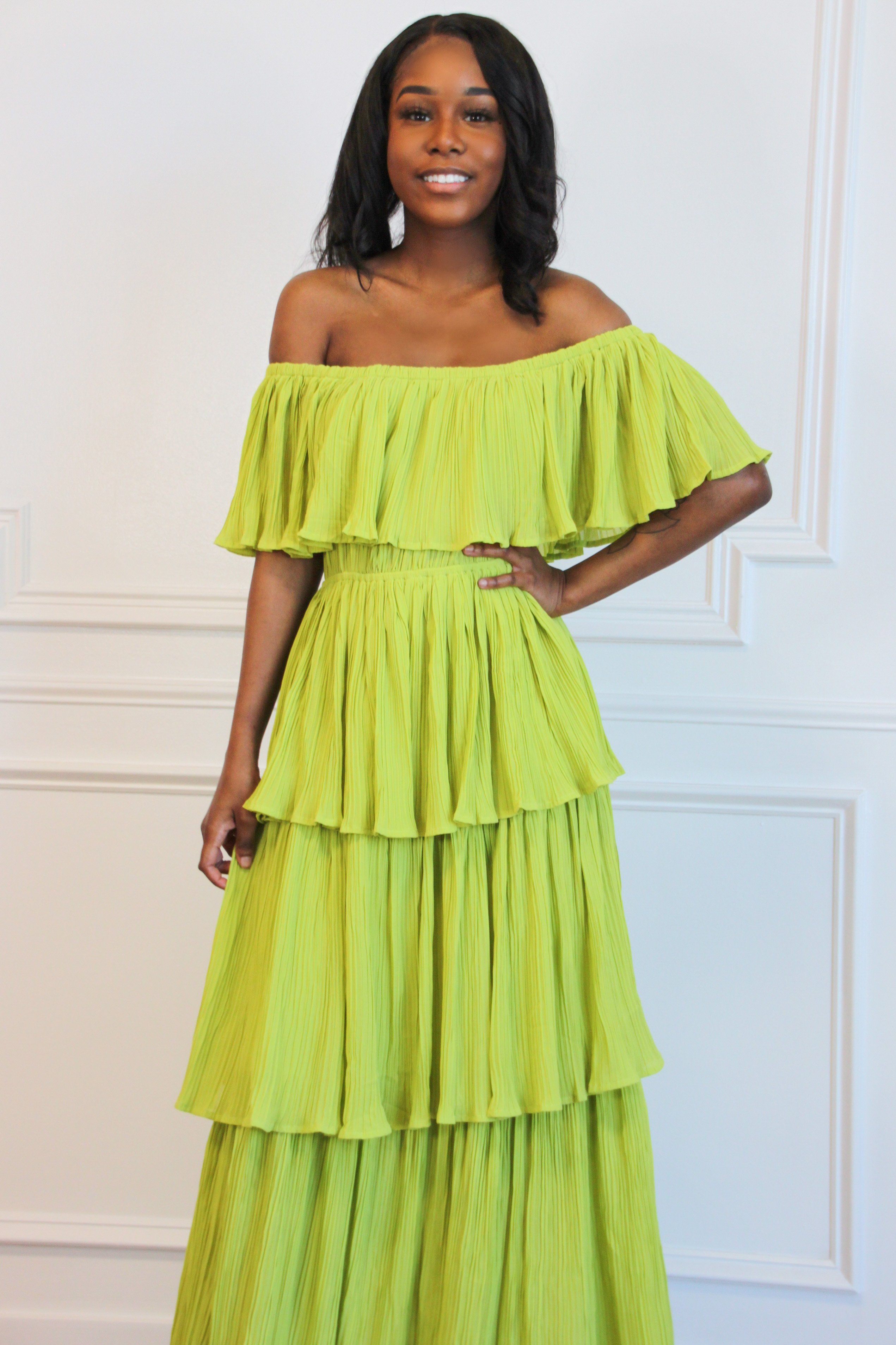 Tiered Beauty Midi Dress: Chartreuse