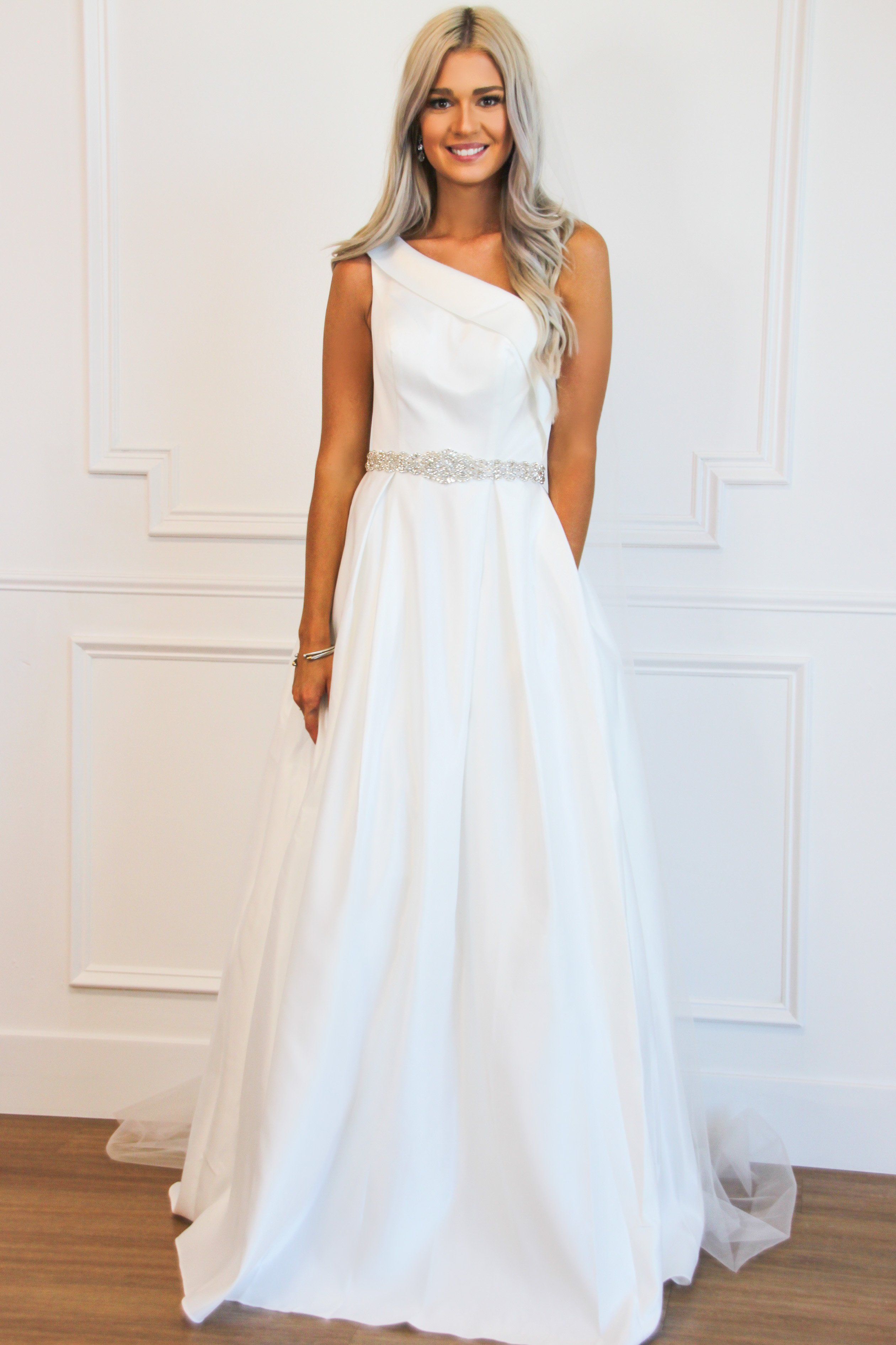 Timeless Beauty One Shoulder Ball Gown Wedding Dress: White