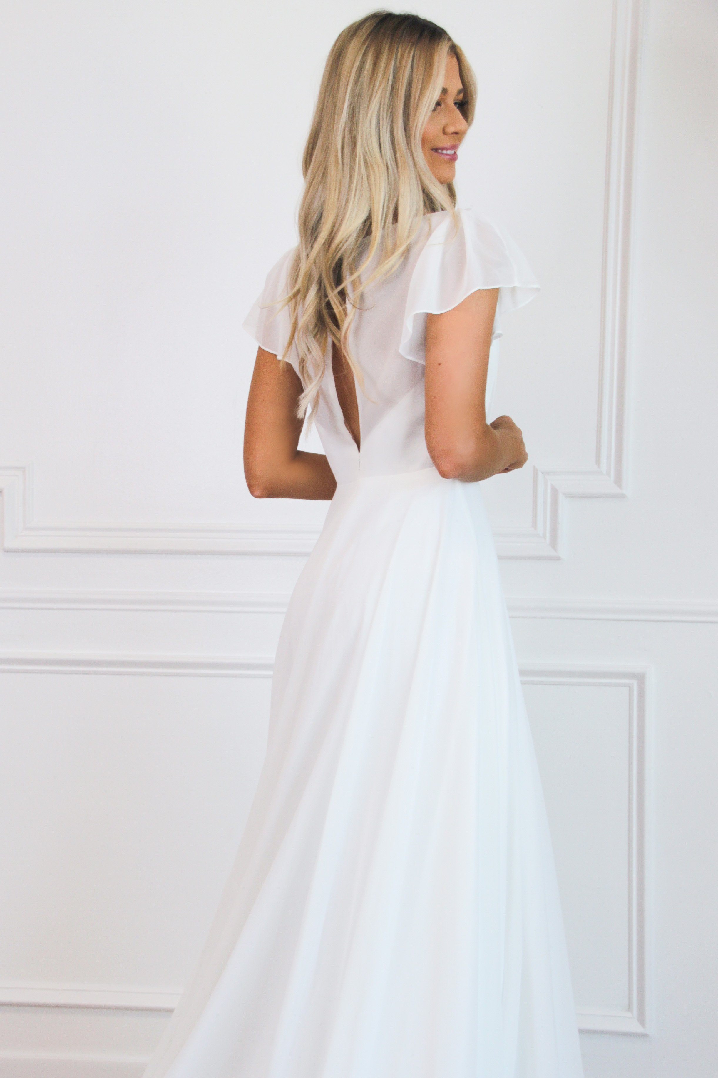 Never Let You Go Chiffon Wedding Dress: White