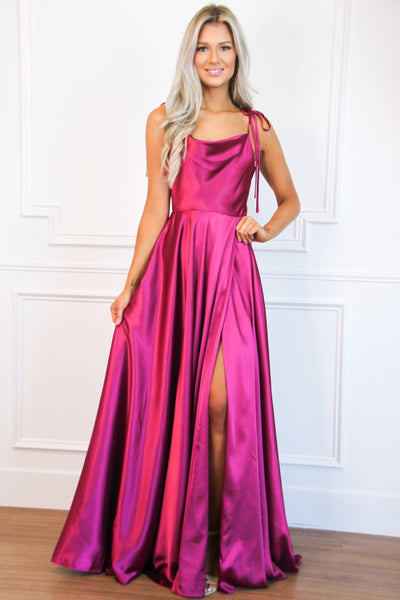 Bella and Bloom Boutique - Tonight's the Night Satin Formal Dress: Magenta