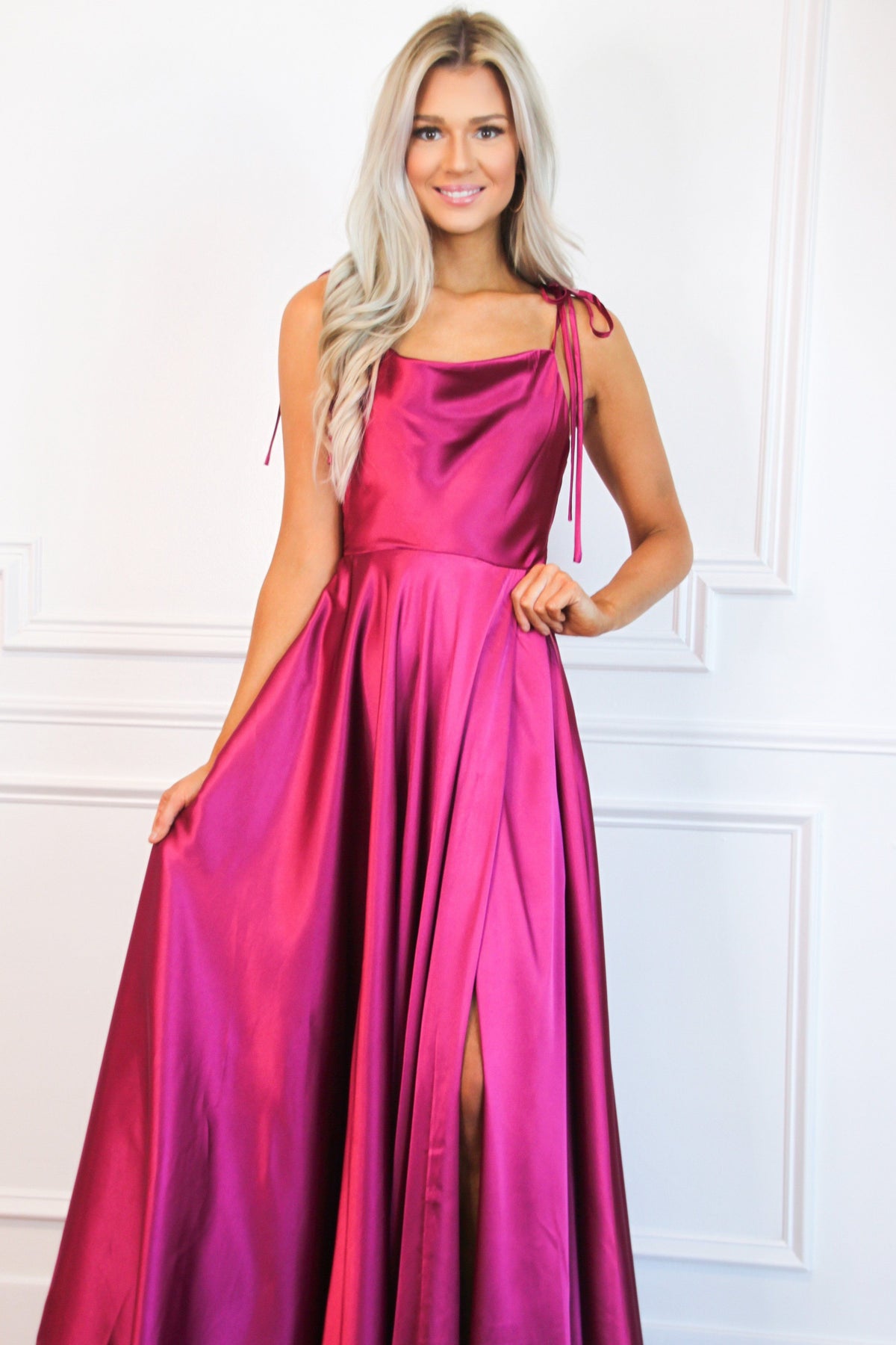 Bella and Bloom Boutique - Tonight's the Night Satin Formal Dress: Magenta