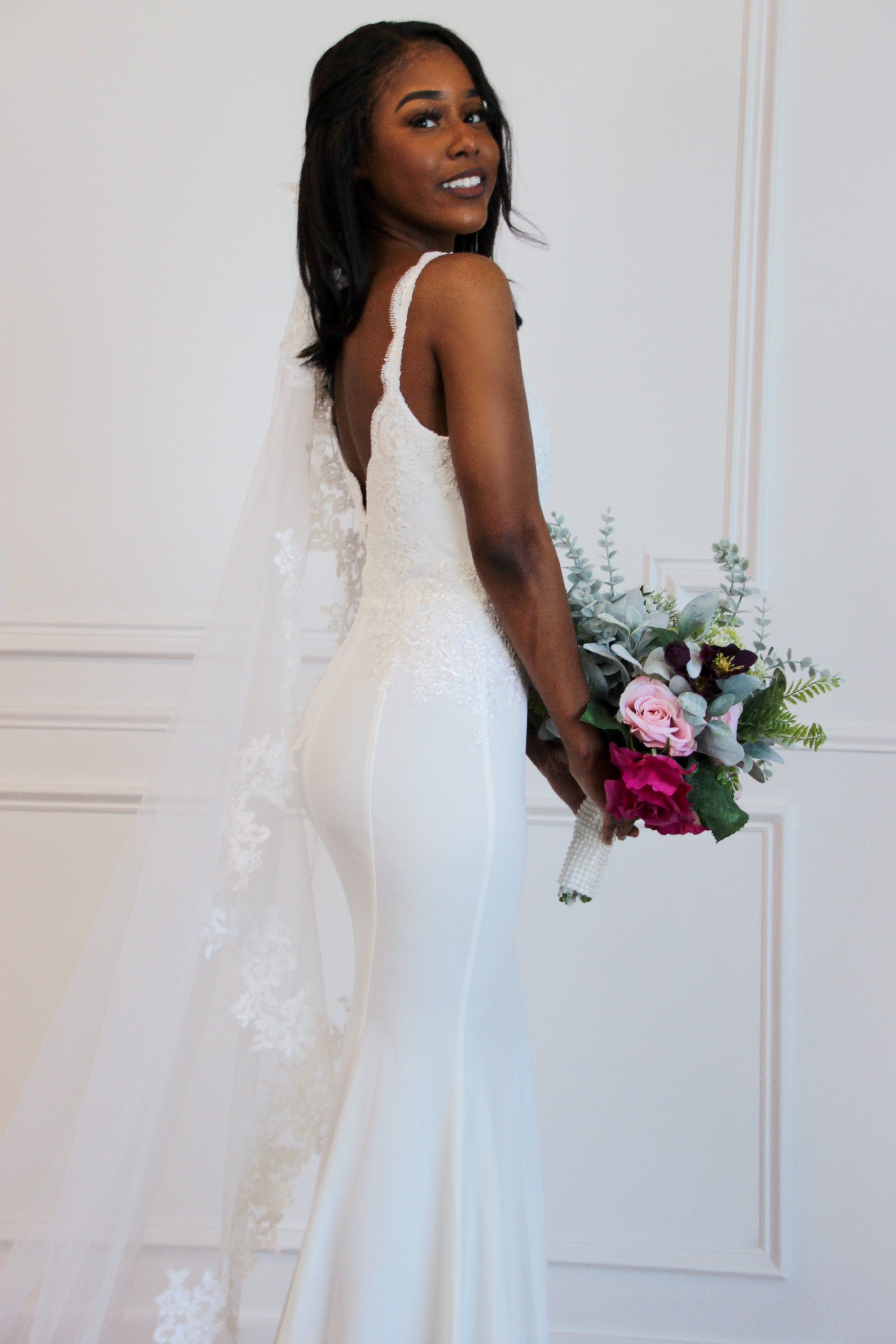 Simple Elegance Slit Wedding Dress: White