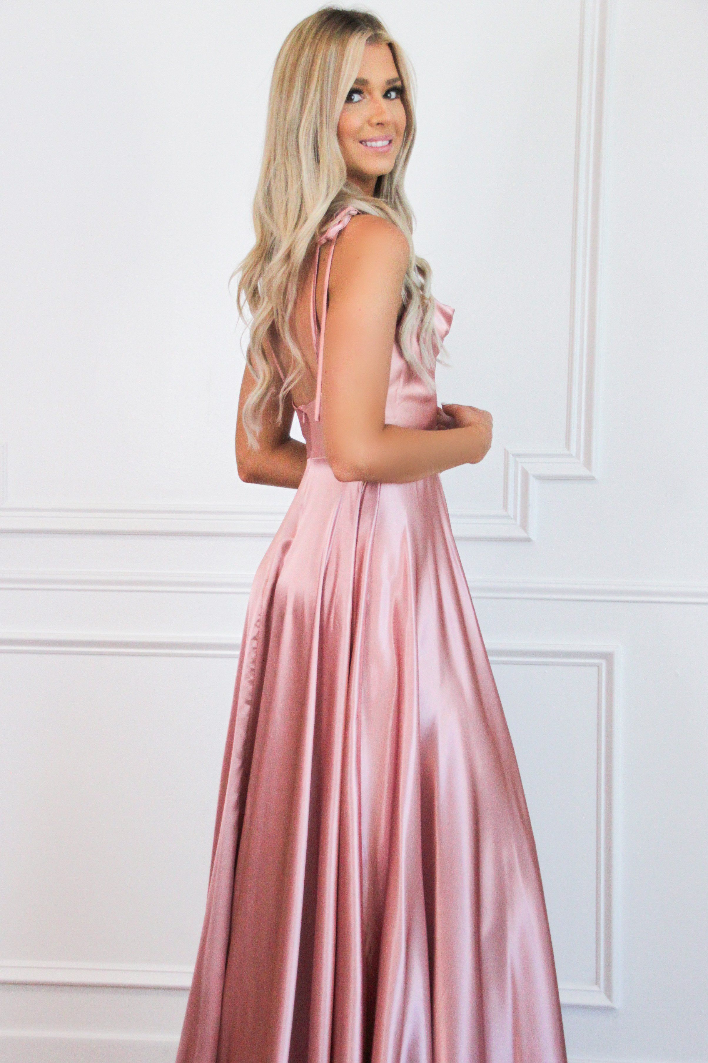 Tonight's the Night Satin Formal Dress: Dusty Rose