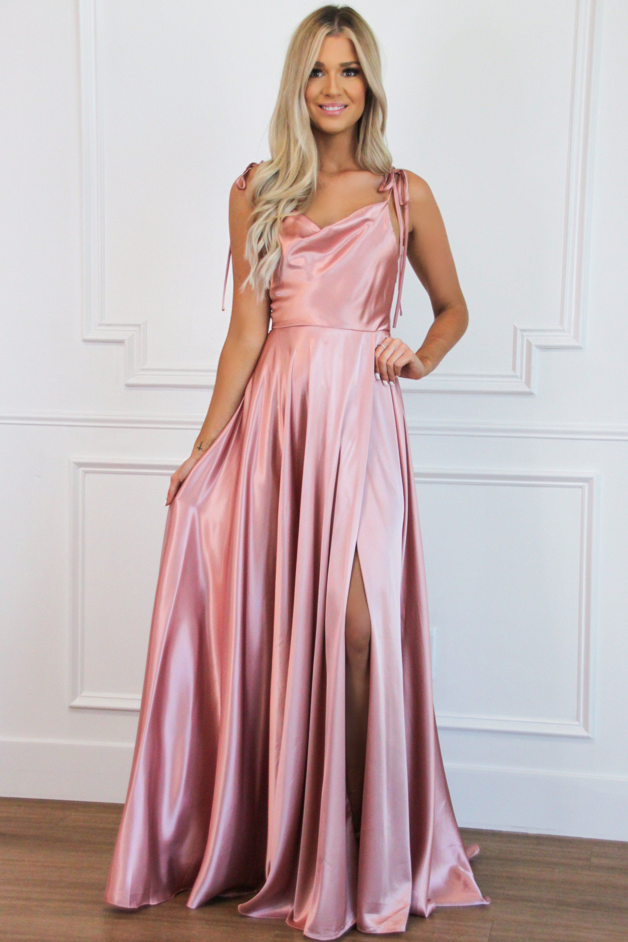 Tonight's the Night Satin Formal Dress: Dusty Rose