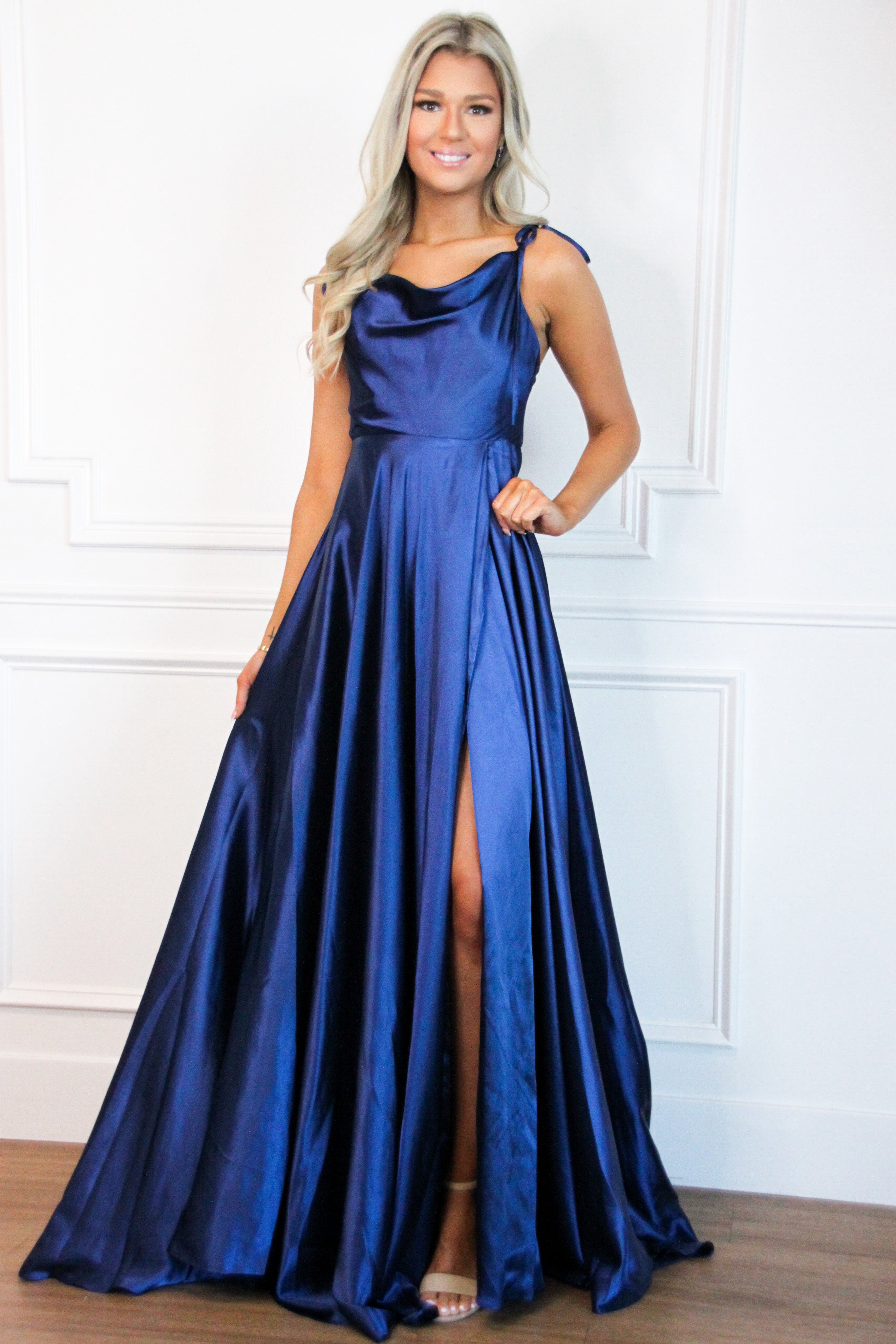 Tonight's the Night Satin Formal Dress: Navy