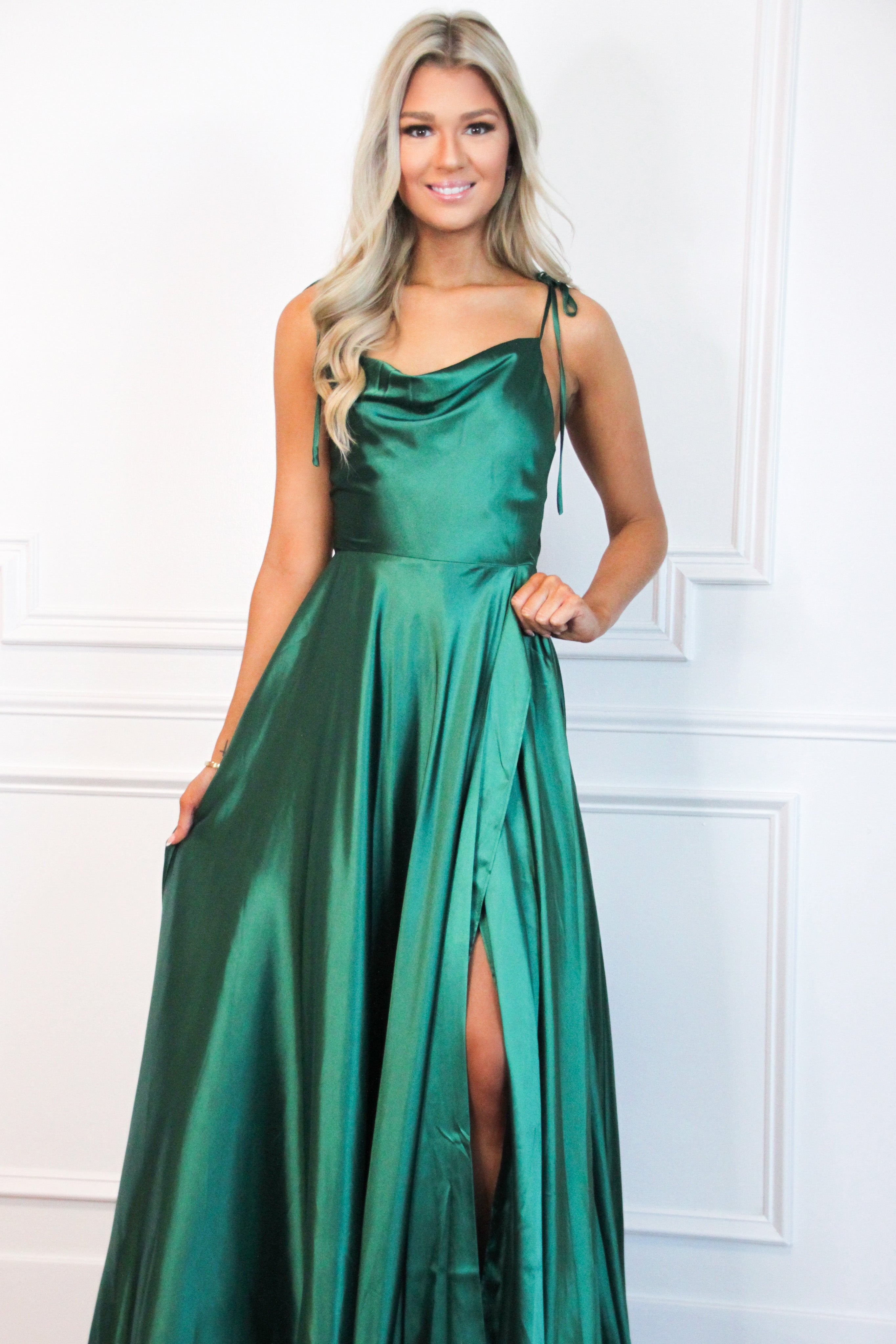 Tonight's the Night Satin Formal Dress: Rich Green