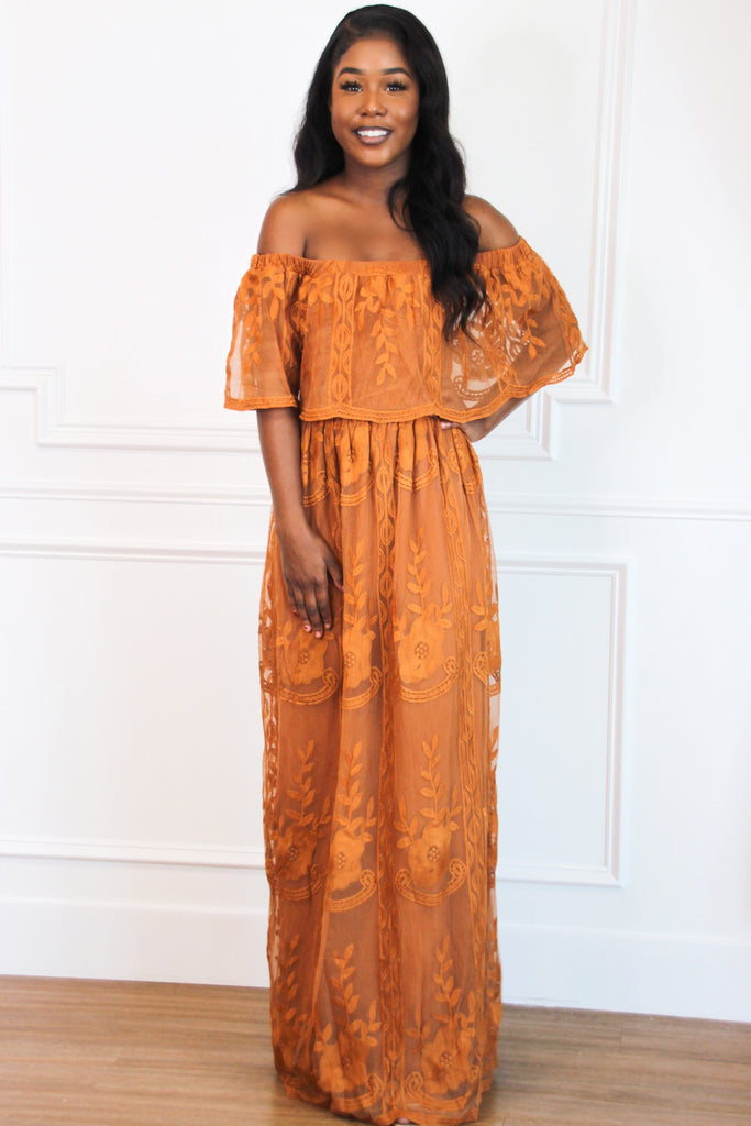 rust lace maxi dress